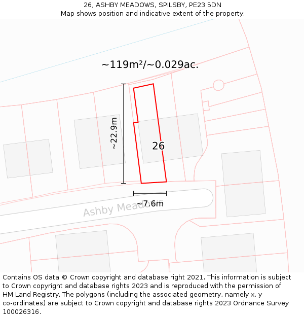 26, ASHBY MEADOWS, SPILSBY, PE23 5DN: Plot and title map