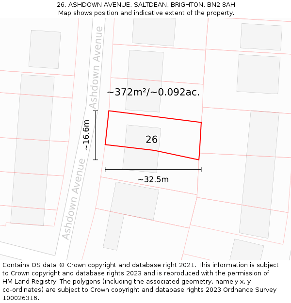 26, ASHDOWN AVENUE, SALTDEAN, BRIGHTON, BN2 8AH: Plot and title map