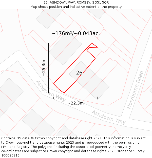 26, ASHDOWN WAY, ROMSEY, SO51 5QR: Plot and title map