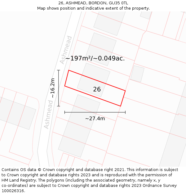 26, ASHMEAD, BORDON, GU35 0TL: Plot and title map