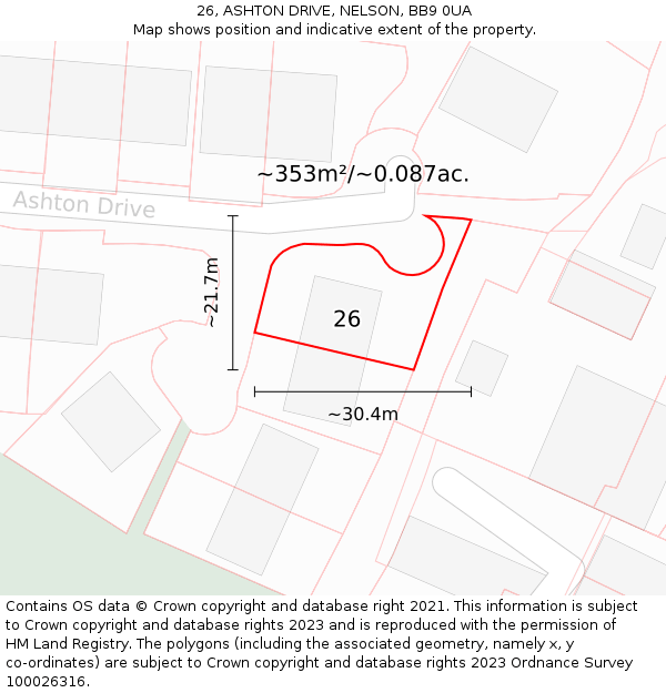 26, ASHTON DRIVE, NELSON, BB9 0UA: Plot and title map