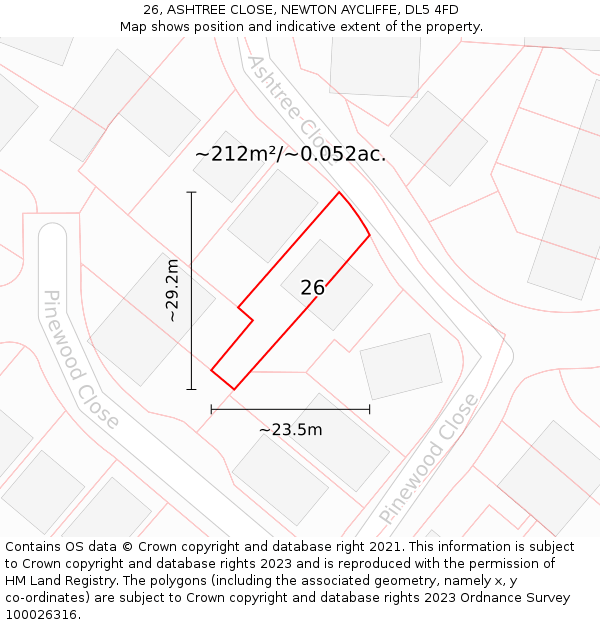 26, ASHTREE CLOSE, NEWTON AYCLIFFE, DL5 4FD: Plot and title map