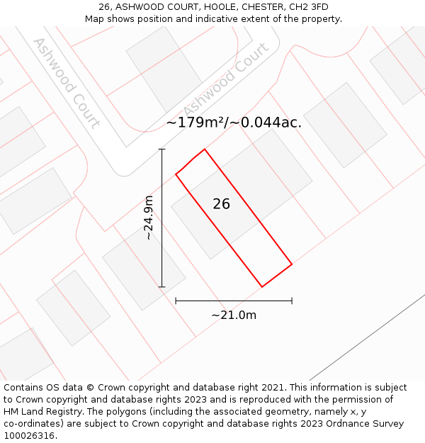 26, ASHWOOD COURT, HOOLE, CHESTER, CH2 3FD: Plot and title map