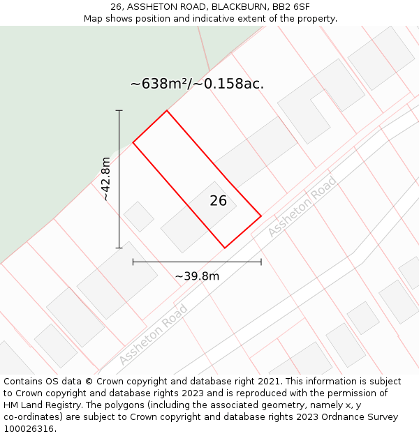 26, ASSHETON ROAD, BLACKBURN, BB2 6SF: Plot and title map