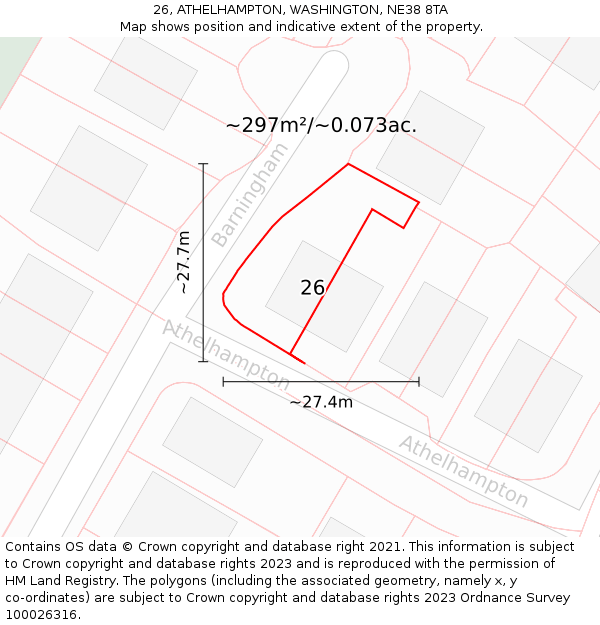 26, ATHELHAMPTON, WASHINGTON, NE38 8TA: Plot and title map