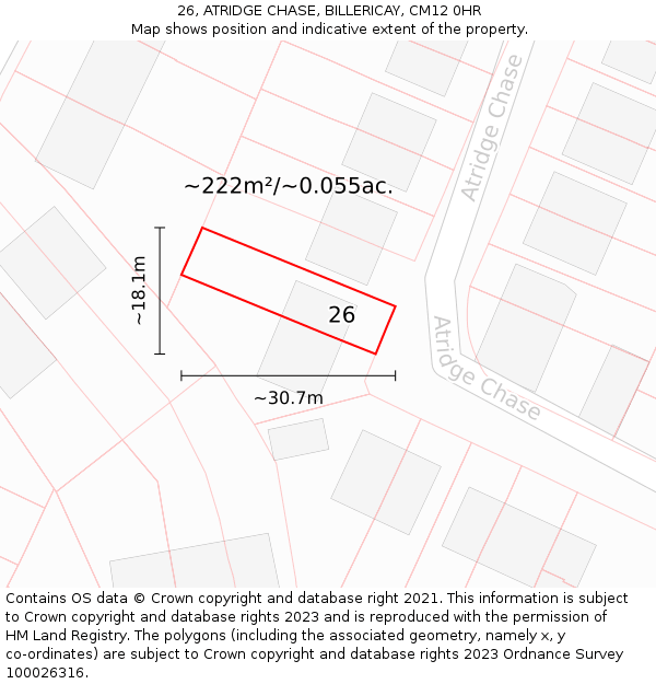 26, ATRIDGE CHASE, BILLERICAY, CM12 0HR: Plot and title map