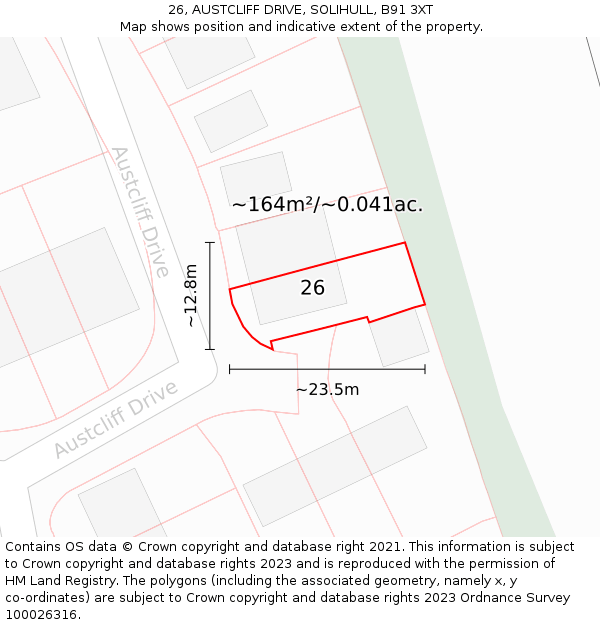 26, AUSTCLIFF DRIVE, SOLIHULL, B91 3XT: Plot and title map
