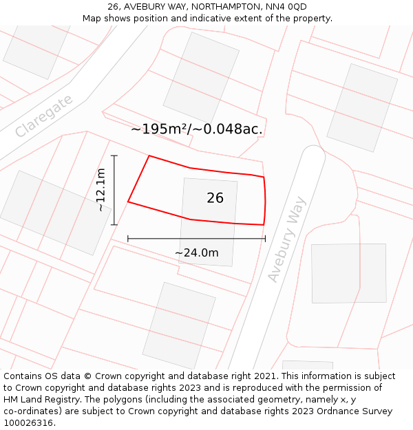 26, AVEBURY WAY, NORTHAMPTON, NN4 0QD: Plot and title map