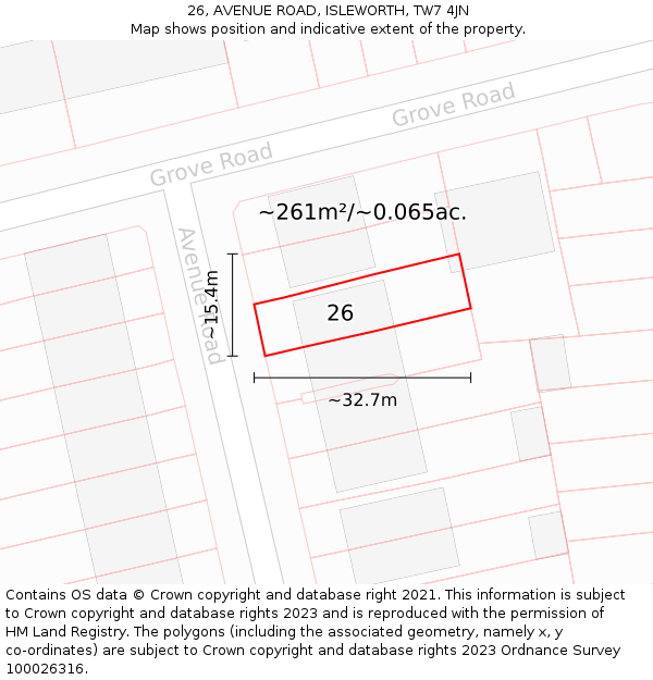 26, AVENUE ROAD, ISLEWORTH, TW7 4JN: Plot and title map