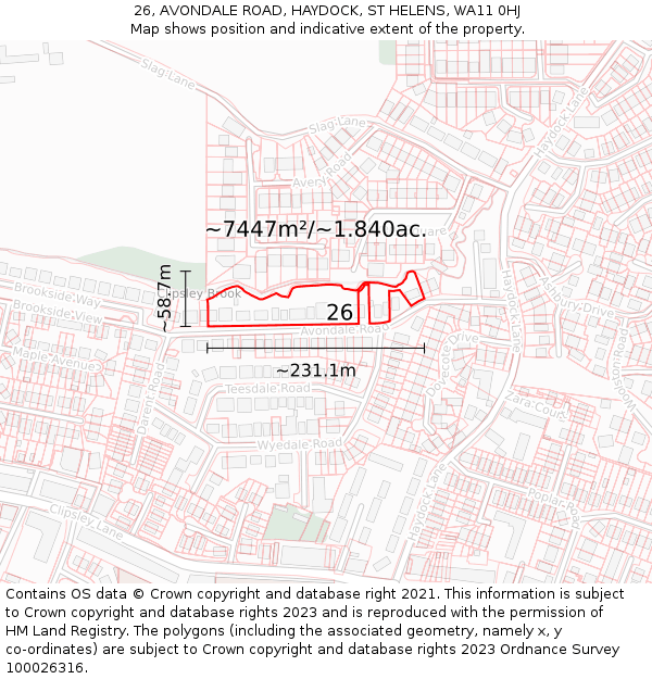 26, AVONDALE ROAD, HAYDOCK, ST HELENS, WA11 0HJ: Plot and title map