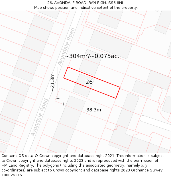 26, AVONDALE ROAD, RAYLEIGH, SS6 8NL: Plot and title map