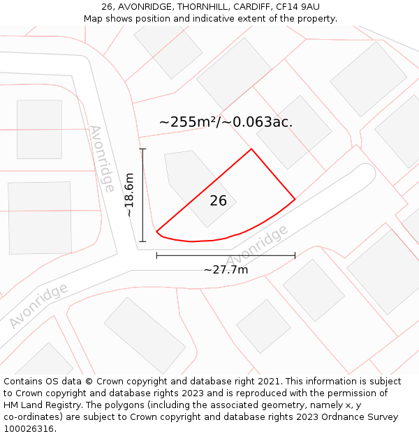 26, AVONRIDGE, THORNHILL, CARDIFF, CF14 9AU: Plot and title map