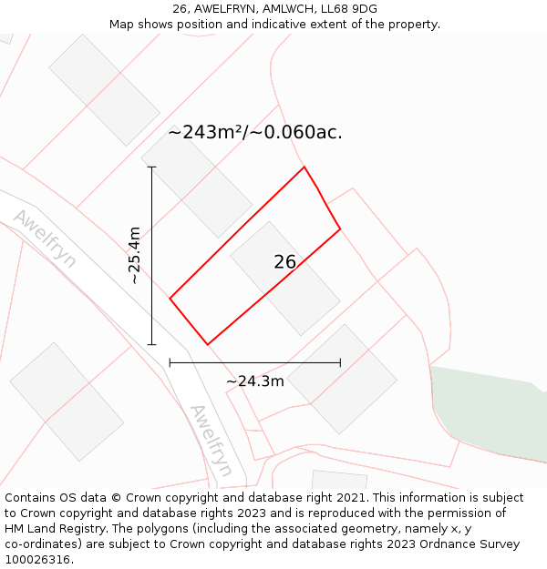 26, AWELFRYN, AMLWCH, LL68 9DG: Plot and title map
