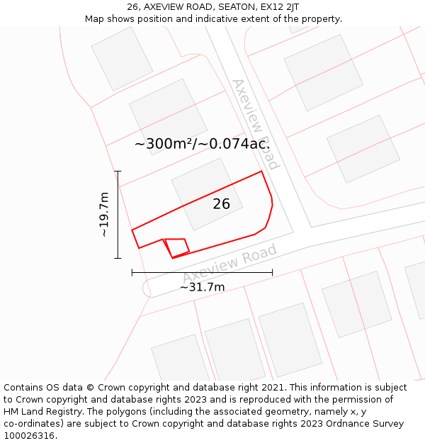 26, AXEVIEW ROAD, SEATON, EX12 2JT: Plot and title map