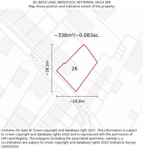 26, BACK LANE, BRIGSTOCK, KETTERING, NN14 3ER: Plot and title map
