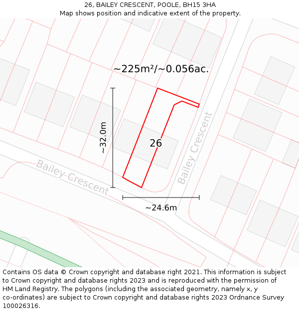 26, BAILEY CRESCENT, POOLE, BH15 3HA: Plot and title map