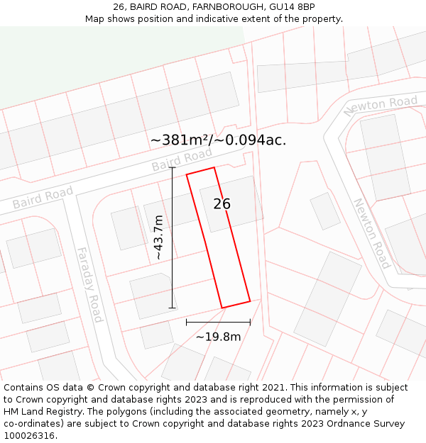 26, BAIRD ROAD, FARNBOROUGH, GU14 8BP: Plot and title map