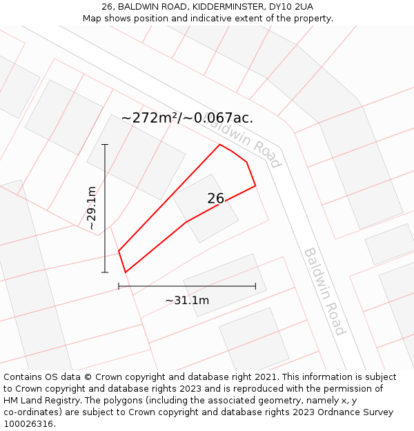 26, BALDWIN ROAD, KIDDERMINSTER, DY10 2UA: Plot and title map