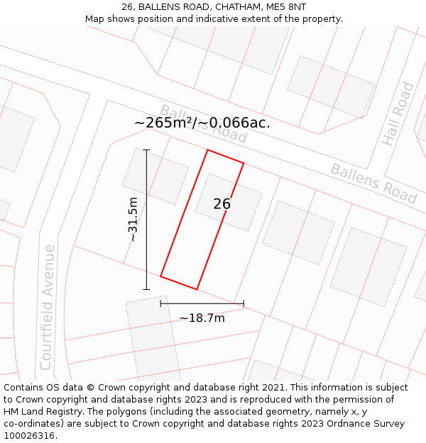 26, BALLENS ROAD, CHATHAM, ME5 8NT: Plot and title map