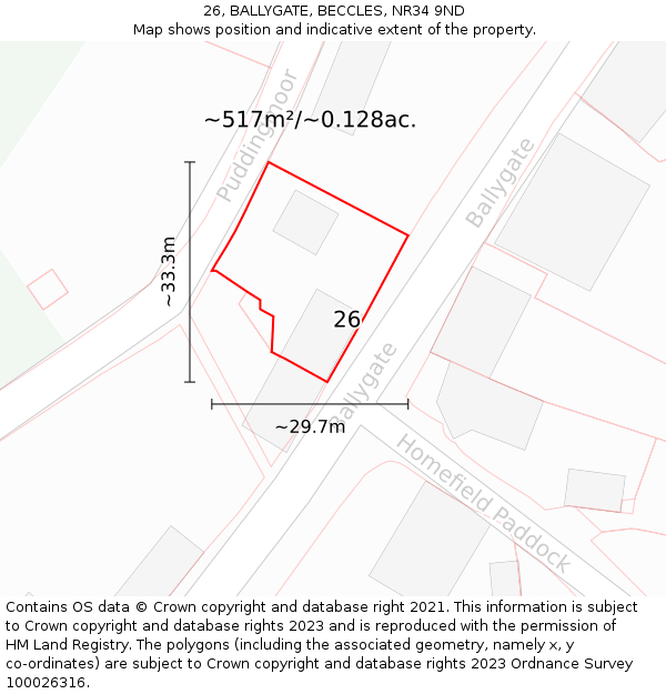 26, BALLYGATE, BECCLES, NR34 9ND: Plot and title map