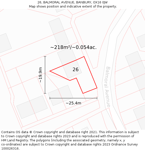 26, BALMORAL AVENUE, BANBURY, OX16 0JW: Plot and title map