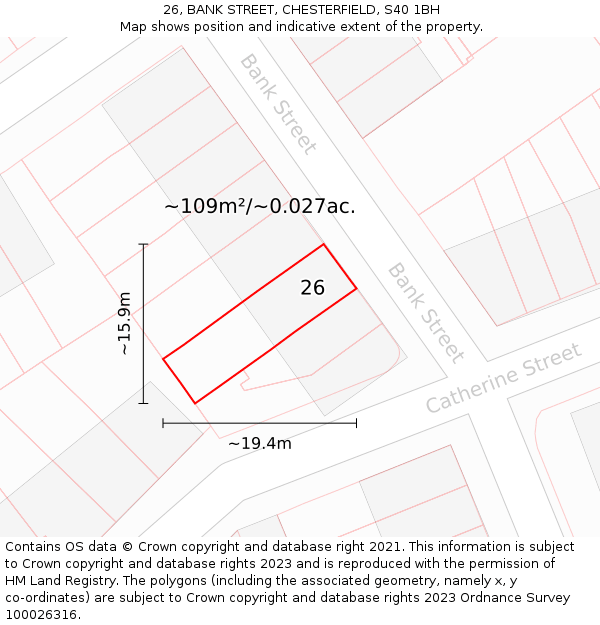 26, BANK STREET, CHESTERFIELD, S40 1BH: Plot and title map