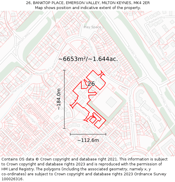 26, BANKTOP PLACE, EMERSON VALLEY, MILTON KEYNES, MK4 2ER: Plot and title map