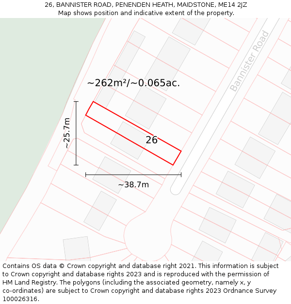 26, BANNISTER ROAD, PENENDEN HEATH, MAIDSTONE, ME14 2JZ: Plot and title map