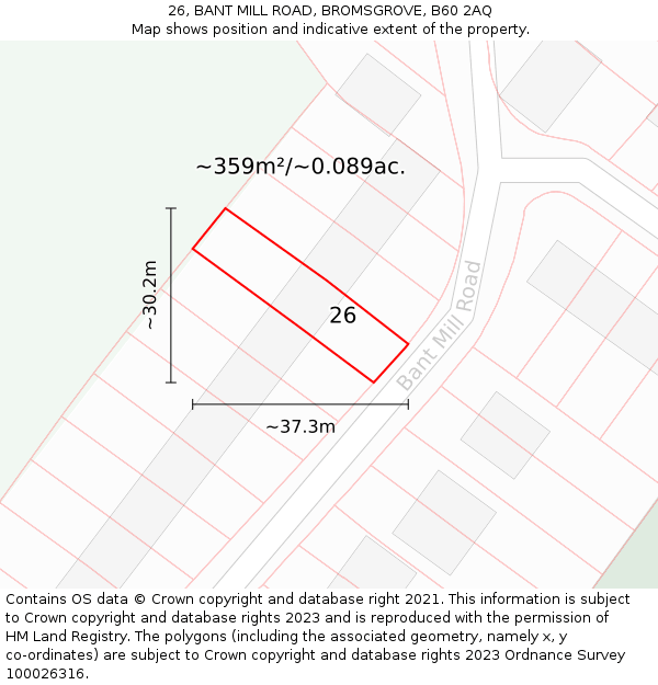 26, BANT MILL ROAD, BROMSGROVE, B60 2AQ: Plot and title map
