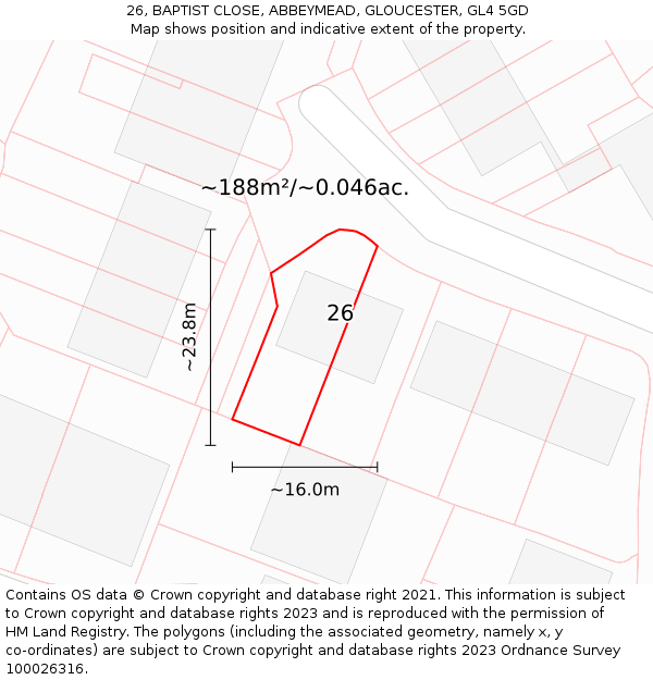 26, BAPTIST CLOSE, ABBEYMEAD, GLOUCESTER, GL4 5GD: Plot and title map