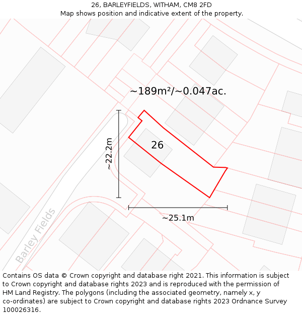 26, BARLEYFIELDS, WITHAM, CM8 2FD: Plot and title map