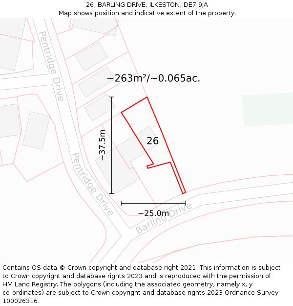 26, BARLING DRIVE, ILKESTON, DE7 9JA: Plot and title map