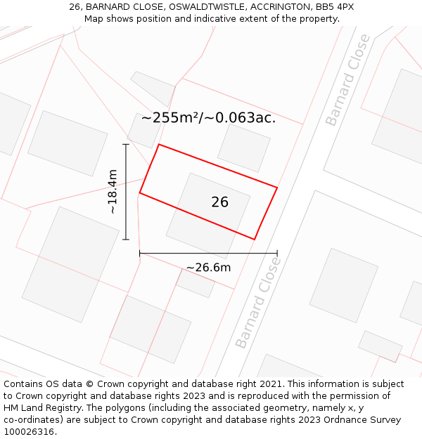 26, BARNARD CLOSE, OSWALDTWISTLE, ACCRINGTON, BB5 4PX: Plot and title map