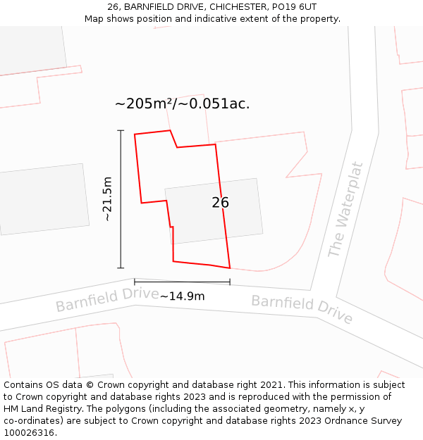 26, BARNFIELD DRIVE, CHICHESTER, PO19 6UT: Plot and title map