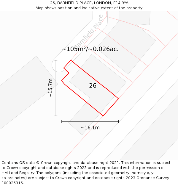26, BARNFIELD PLACE, LONDON, E14 9YA: Plot and title map
