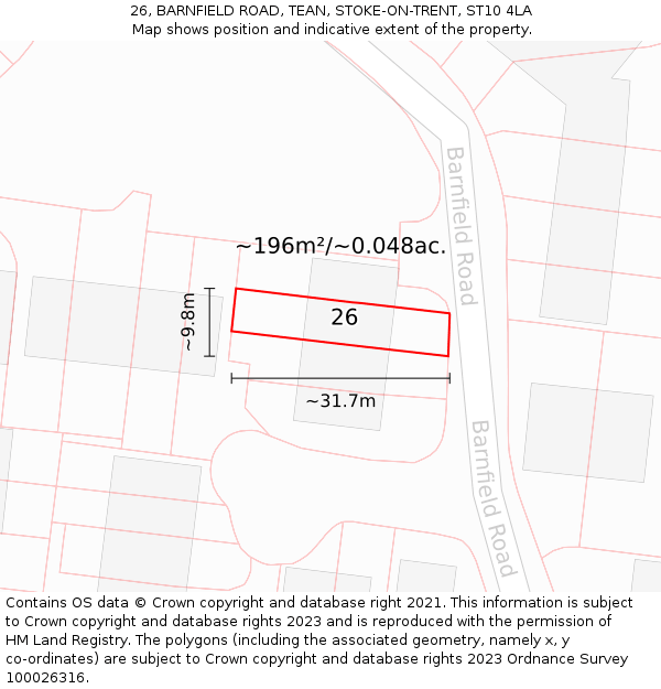 26, BARNFIELD ROAD, TEAN, STOKE-ON-TRENT, ST10 4LA: Plot and title map
