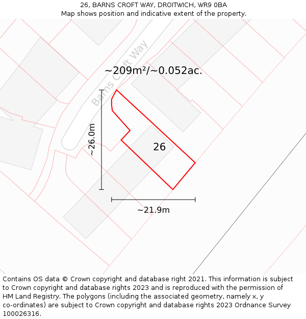 26, BARNS CROFT WAY, DROITWICH, WR9 0BA: Plot and title map