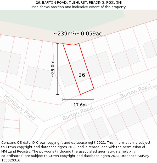26, BARTON ROAD, TILEHURST, READING, RG31 5NJ: Plot and title map