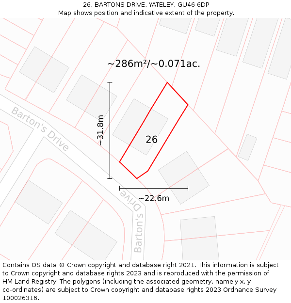26, BARTONS DRIVE, YATELEY, GU46 6DP: Plot and title map