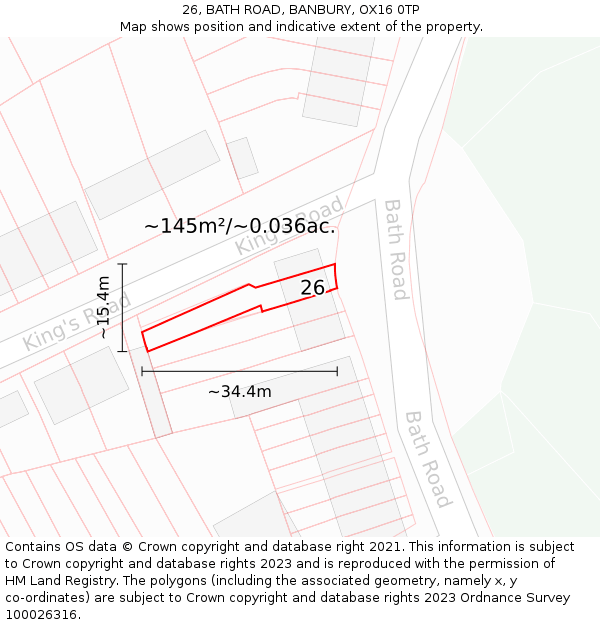 26, BATH ROAD, BANBURY, OX16 0TP: Plot and title map