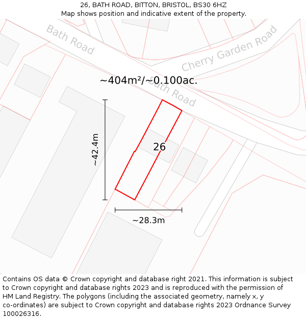 26, BATH ROAD, BITTON, BRISTOL, BS30 6HZ: Plot and title map