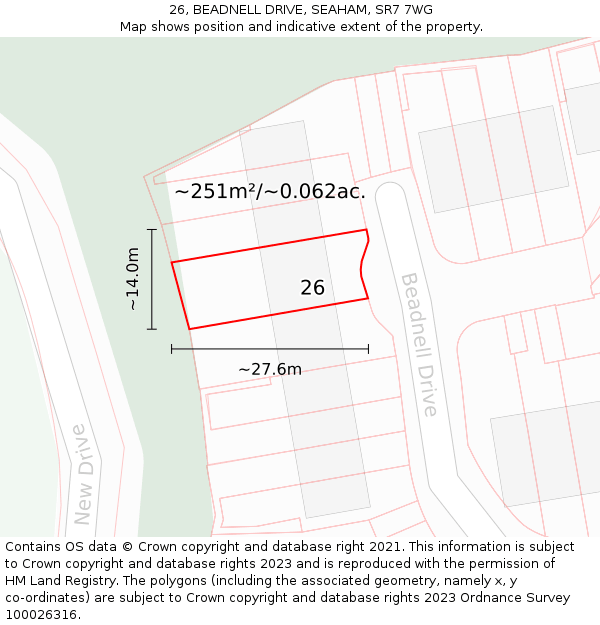26, BEADNELL DRIVE, SEAHAM, SR7 7WG: Plot and title map