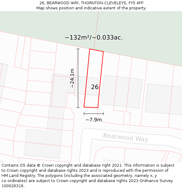 26, BEARWOOD WAY, THORNTON-CLEVELEYS, FY5 4FP: Plot and title map