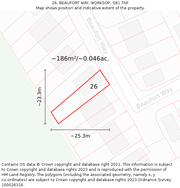 26, BEAUFORT WAY, WORKSOP, S81 7NF: Plot and title map