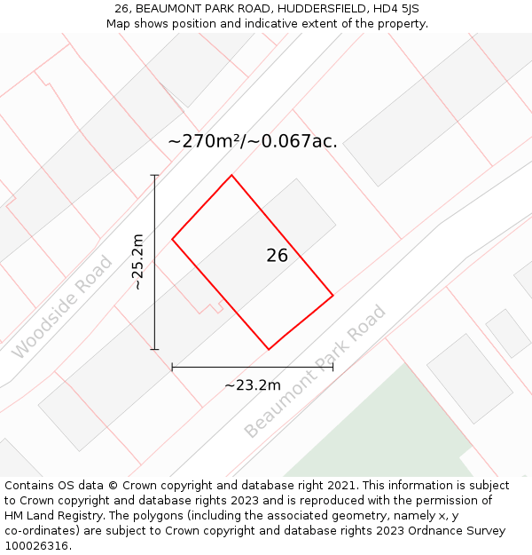 26, BEAUMONT PARK ROAD, HUDDERSFIELD, HD4 5JS: Plot and title map