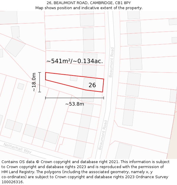 26, BEAUMONT ROAD, CAMBRIDGE, CB1 8PY: Plot and title map