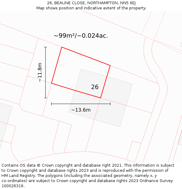 26, BEAUNE CLOSE, NORTHAMPTON, NN5 6EJ: Plot and title map