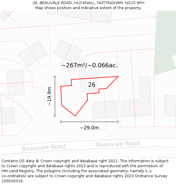 26, BEAUVALE ROAD, HUCKNALL, NOTTINGHAM, NG15 6PH: Plot and title map