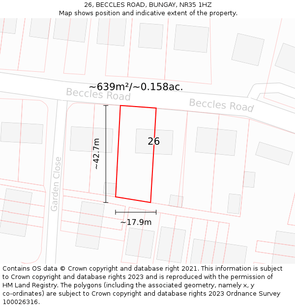26, BECCLES ROAD, BUNGAY, NR35 1HZ: Plot and title map