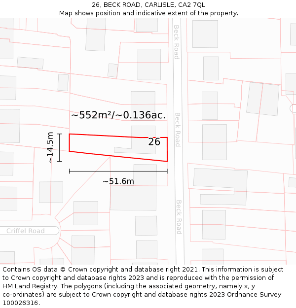 26, BECK ROAD, CARLISLE, CA2 7QL: Plot and title map